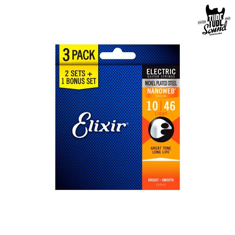 Elixir 16542 Pack 2+1 Electric NPS Nanoweb Light 10-46