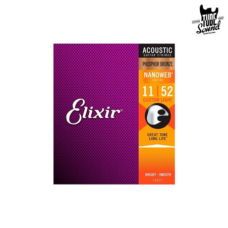 Elixir 16027 Phosphor Bronze Nanoweb Acoustic Custom Light 11-52