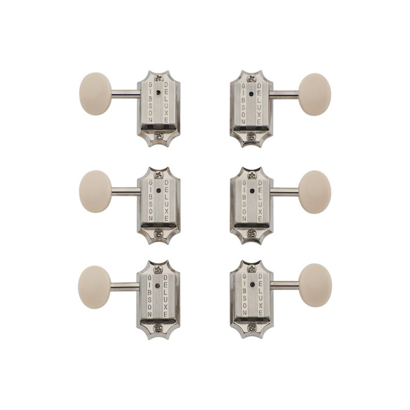Gibson PMMH-060 Deluxe White Button Tuner Set Vintage Nickel