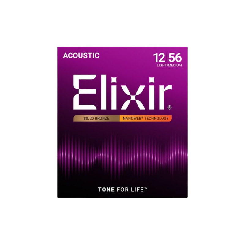Elixir 11077 Bronze 80/20 Nanoweb Acoustic Light-Medium 12-56