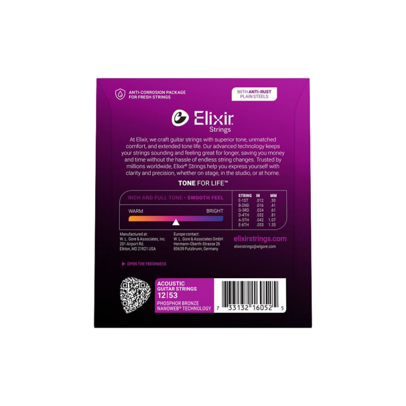 Elixir 16052 Phosphor Bronze Nanoweb Acoustic Light 12-53
