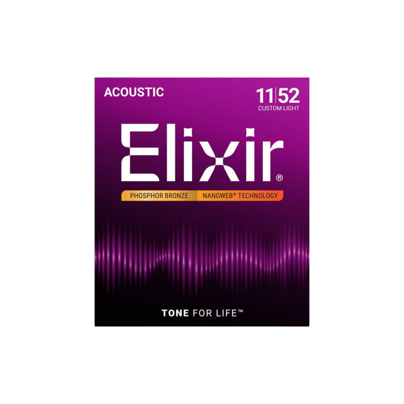 Elixir 16027 Phosphor Bronze Nanoweb Acoustic Custom Light 11-52